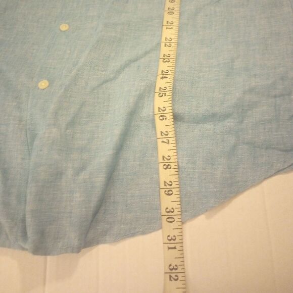 Lands end teal and navy plaid long sleeve button down - Picture 7 of 9